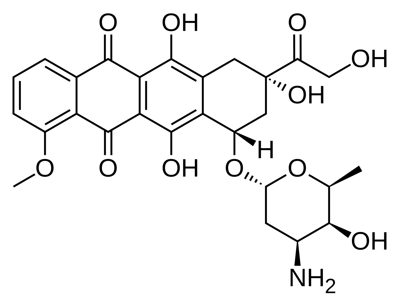 Chemical structure of doxorubicin, an anthracycline chemotherapy drug